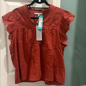 Daniel Rainn Red Eyelet Blouse